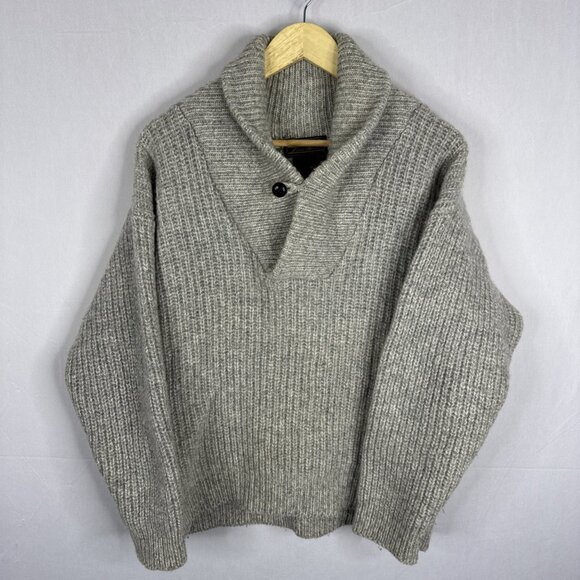 Eddie Bauer Wool Blend Shawl Collar Sweater Gray Button Neck Men’s Small - Picture 1 of 5